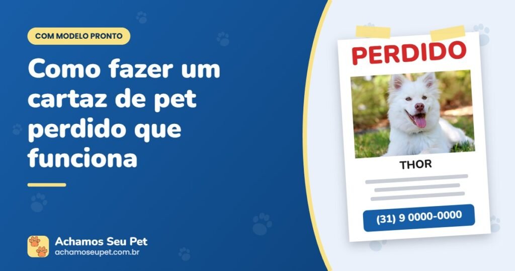 Modelo de cartaz de cachorro perdido com foto, nome e telefone